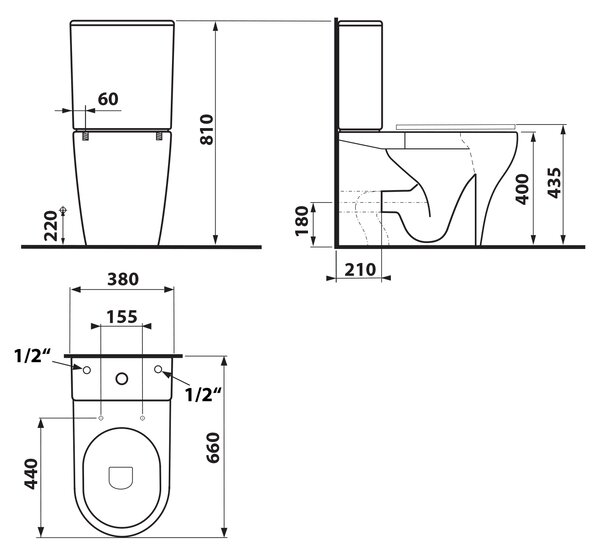 Sapho Sapho, BELLO RIMLESS WC kombi mísa s nádržkou, spodní/zadní odpad