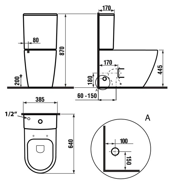 Sapho Sapho, TURKU RIMLESS WC kombi mísa zvýšená, sp./zad.odpad