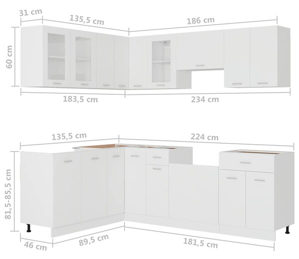 11dílná sada kuchyňských skříněk "Lyon" bílá, dřevěné 3067663