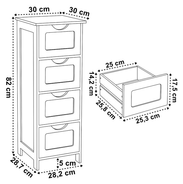 Stojací koupelnová skříňka ALVA, výška 82 cm – bílá