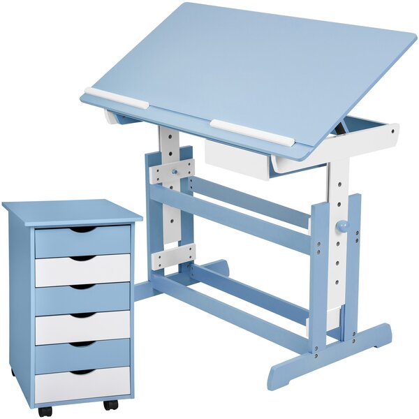 Tectake 401241 psací stůl rostoucí s pojízdným kontejnérem - modrá