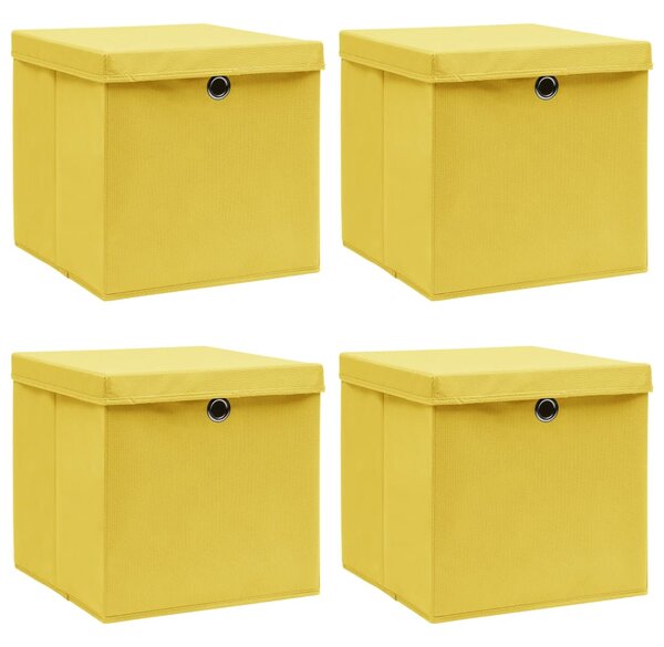 Úložné boxy s víky 4 ks žluté 32 x 32 x 32 cm textil