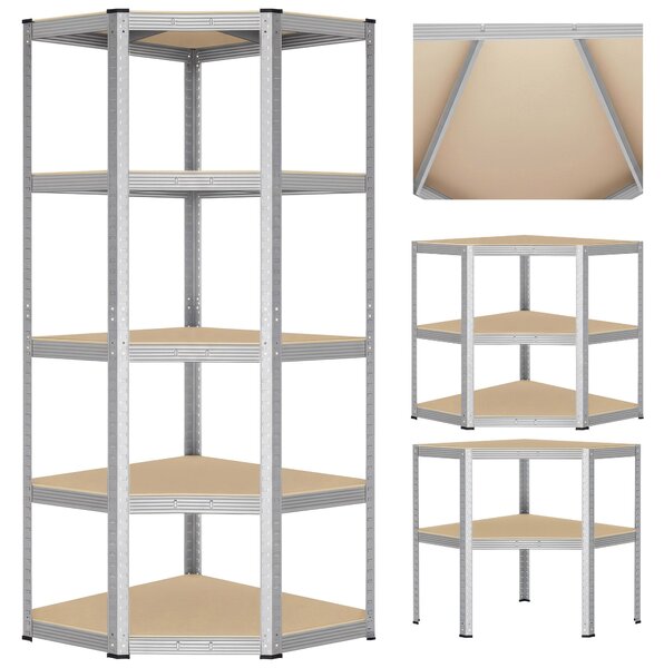 Rohový skladový regál 180 × 70 × 40 cm – 5 polic, nosnost 875 kg