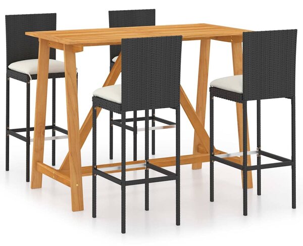 5dílný zahradní barový set s poduškami černý 3067958