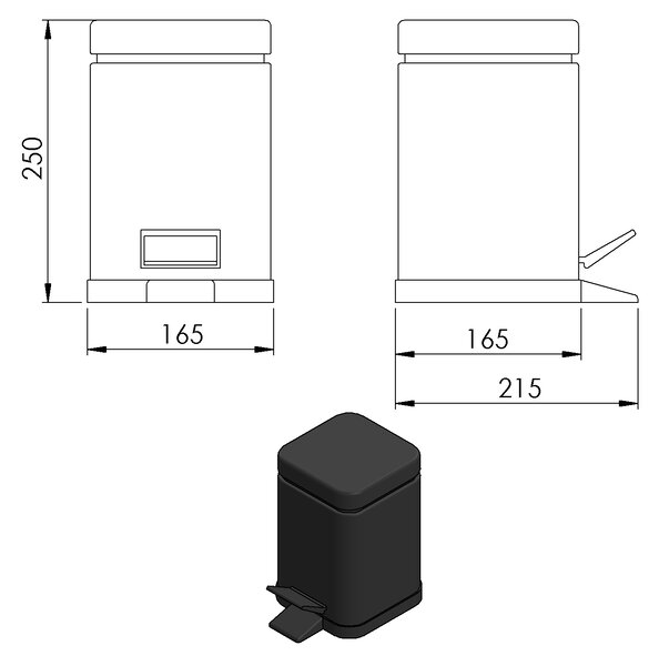 Gedy Gedy, ARGENTA Odpadkový koš 3l, Soft Close, černá matná, 220914