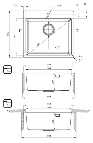 Deante Steel sink, 1-bowl