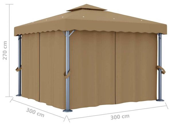 Altán se závěsy 3 x 3 m taupe hliník 3068557