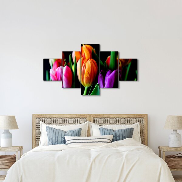 Obraz tulipánů na černém pozadí (125x70 cm)