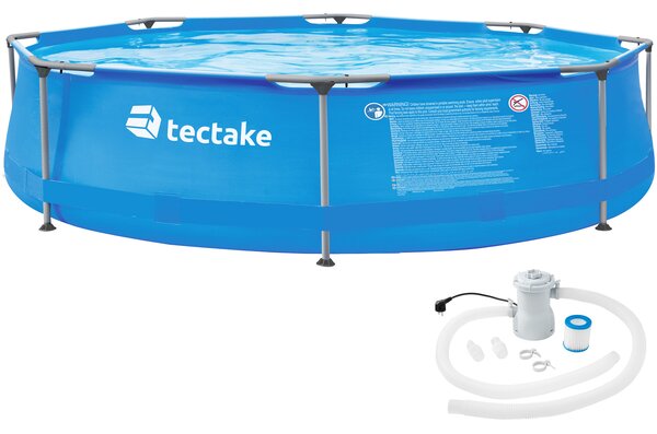 Tectake 402895 bazén kruhový s ocelovou konstrukcí a filtračním čerpadlem ø 300 x 76 cm - modrá