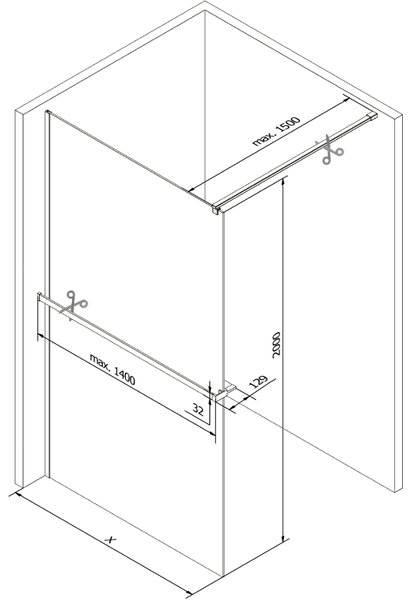 Mexen Kioto+, sprchová zástěna s poličkou a držákem na ručníky 140 x 200 cm, 8mm čiré sklo vzor bílý, chromový profil, 800-140-121-01-85