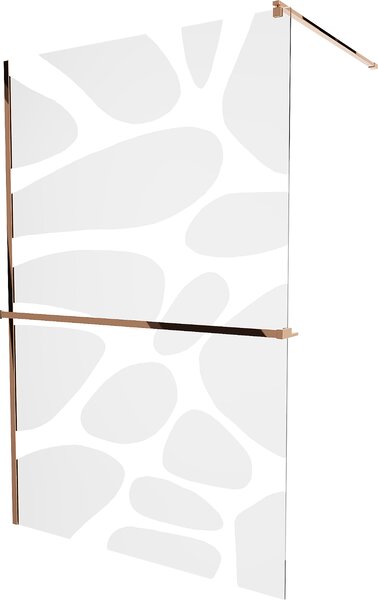 Mexen Kioto+, sprchová zástěna s poličkou a držákem na ručníky 100 x 200 cm, 8mm čiré sklo vzor bílý, profil růžové zlato, 800-100-121-60-97
