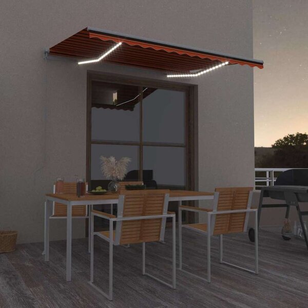Ručně zatahovací markýza s LED světlem 350x250 cm oranžovohnědá 3068885