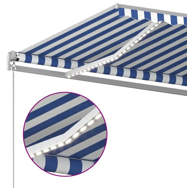 Ručně zatahovací markýza s LED světlem 400x300 cm modrá a bílá 3068901