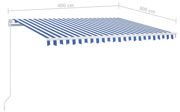 Ručně zatahovací markýza s LED světlem 400x300 cm modrá a bílá 3068901