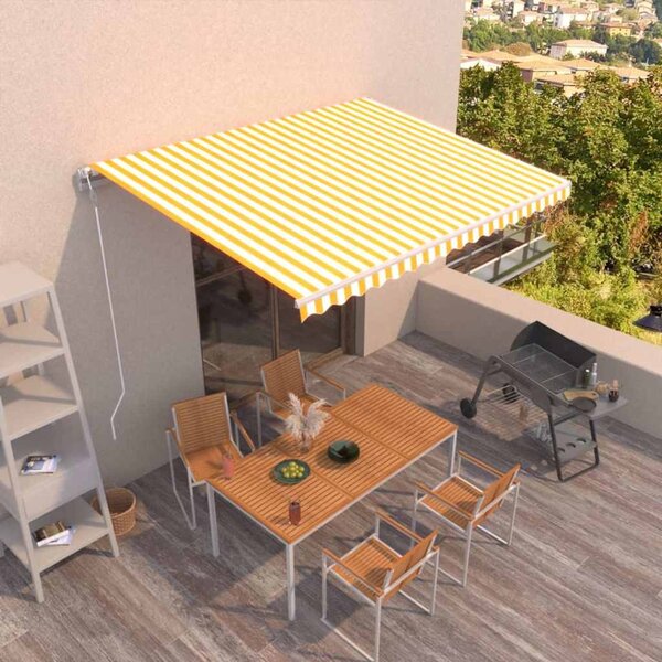 Automatická zatahovací markýza 450 x 300 cm žlutobílá 3068928