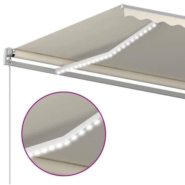 Ručně zatahovací markýza s LED světlem 500 x 300 cm krémová 3068942