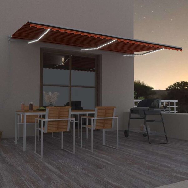 Ručně zatahovací markýza s LED světlem 600x300 cm oranžovohnědá 3068965