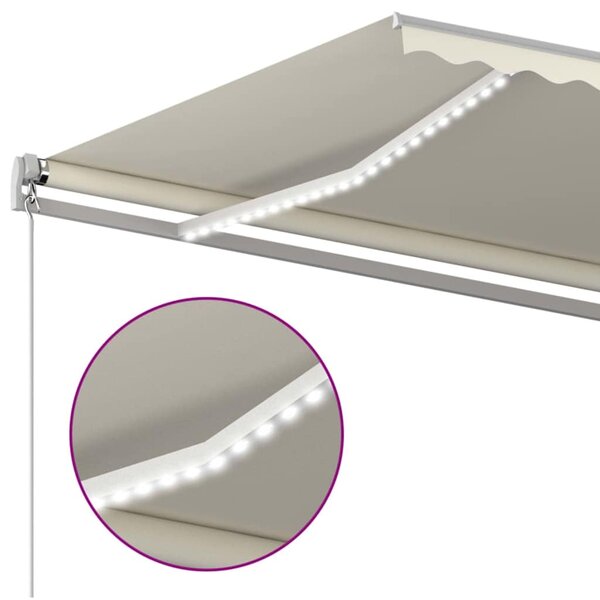Ručně zatahovací markýza s LED světlem 600 x 300 cm krémová 3068962