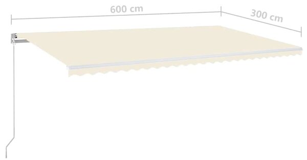Ručně zatahovací markýza s LED světlem 600 x 300 cm krémová 3068962