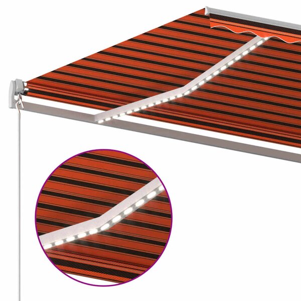 Ručně zatahovací markýza s LED světlem 600x300 cm oranžovohnědá 3068965