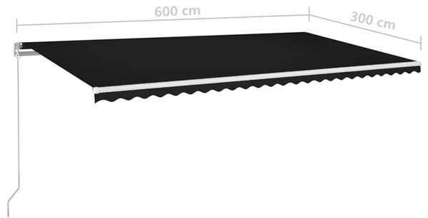 Ručně zatahovací markýza s LED světlem 600 x 300 cm antracitová 3068964