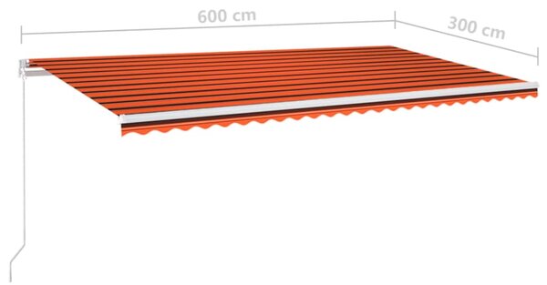Ručně zatahovací markýza s LED světlem 600x300 cm oranžovohnědá 3068965