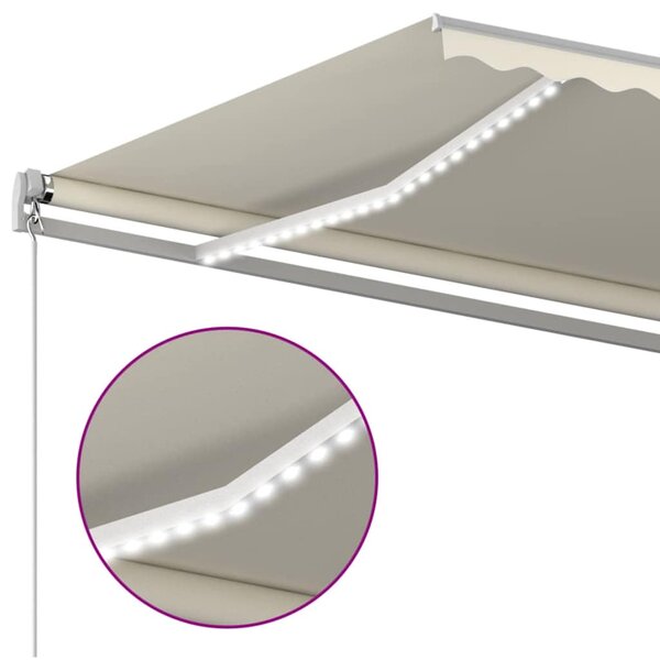 Ručně zatahovací markýza s LED světlem 400 x 350 cm krémová 3068982