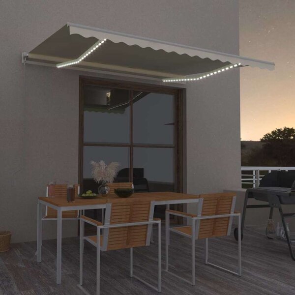 Ručně zatahovací markýza s LED světlem 400 x 350 cm krémová 3068982