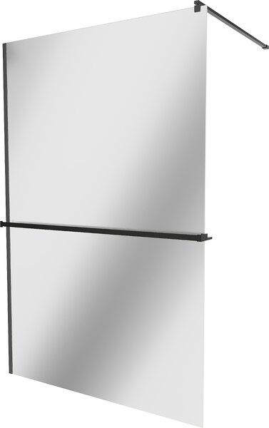 Mexen Kioto+, sprchová zástěna s poličkou a držákem na ručníky 100 x 200 cm, 8mm sklo vzor zrcadlo, černý profil, 800-100-121-70-50