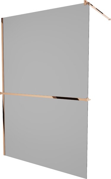 Mexen Kioto+, sprchová zástěna s poličkou a držákem na ručníky 100 x 200 cm, 8mm šedé sklo, profil růžové zlato, 800-100-121-60-40