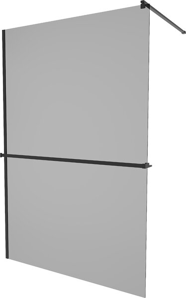Mexen Kioto+, sprchová zástěna s poličkou a držákem na ručníky 130 x 200 cm, 8mm šedé sklo, černý profil, 800-130-121-70-40