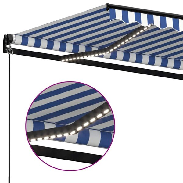 Ručně zatahovací markýza s LED světlem 350 x 250 cm modrobílá 3069081