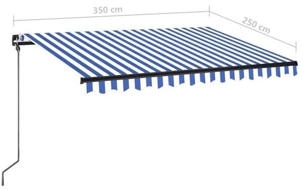 Ručně zatahovací markýza s LED světlem 350 x 250 cm modrobílá 3069081