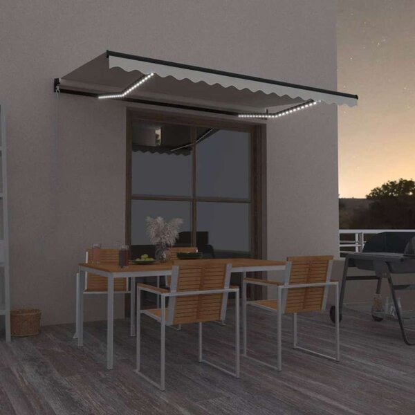 Ručně zatahovací markýza s LED světlem 450 x 300 cm krémová 3069122