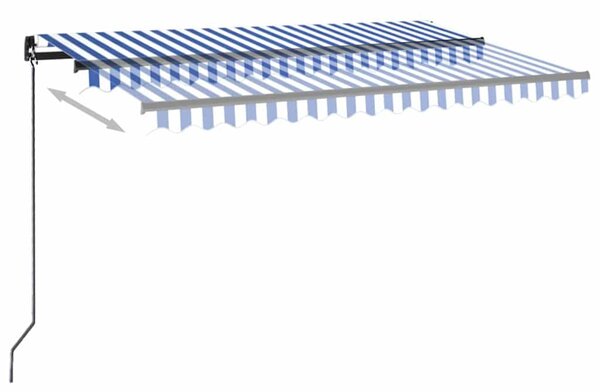 Ručně zatahovací markýza s LED světlem 450 x 300 cm modrobílá 3069121
