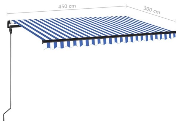 Ručně zatahovací markýza s LED světlem 450 x 300 cm modrobílá 3069121