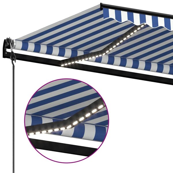 Automatická markýza LED a senzor větru 500 x 300 cm modrobílá 3069151