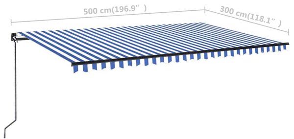Ručně zatahovací markýza s LED světlem 500x300 cm modrá a bílá 3069141