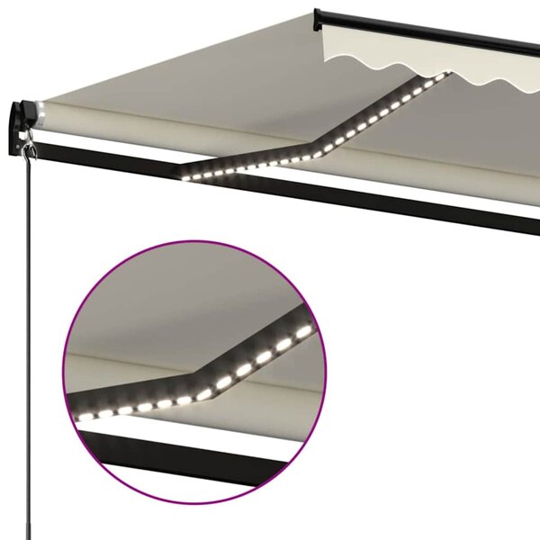 Ručně zatahovací markýza s LED světlem 500 x 300 cm krémová 3069142