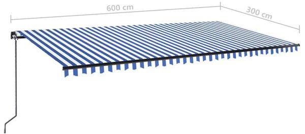 Ručně zatahovací markýza s LED světlem 600 x 300 cm modrobílá 3069161