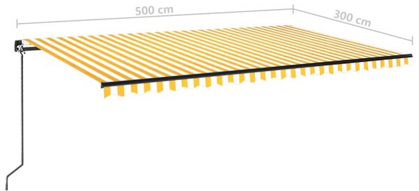 Ručně zatahovací markýza 500 x 300 cm žlutobílá 3069138