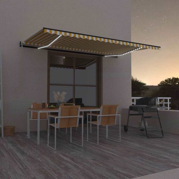 Automatická markýza LED a senzor větru 500 x 300 cm žlutá/bílá 3069153