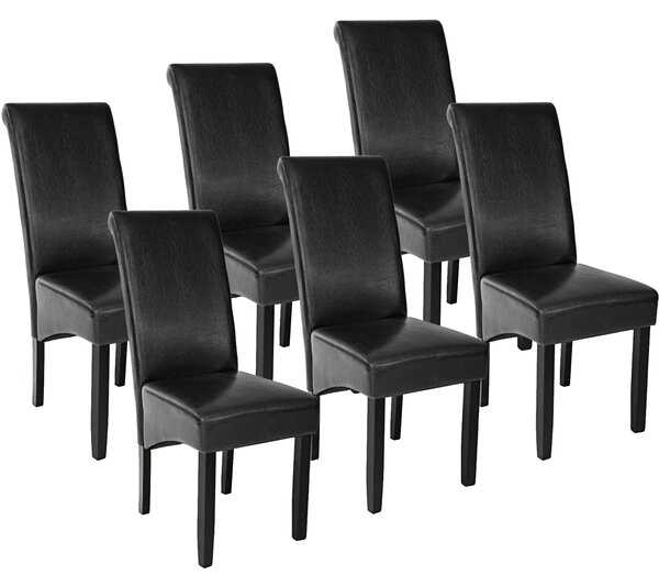 Tectake 403495 6 jídelní židle ergonomické, masivní dřevo - černá