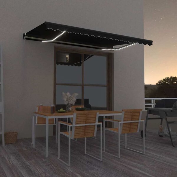 Ručně zatahovací markýza s LED světlem 400 x 350 cm antracitová 3069184