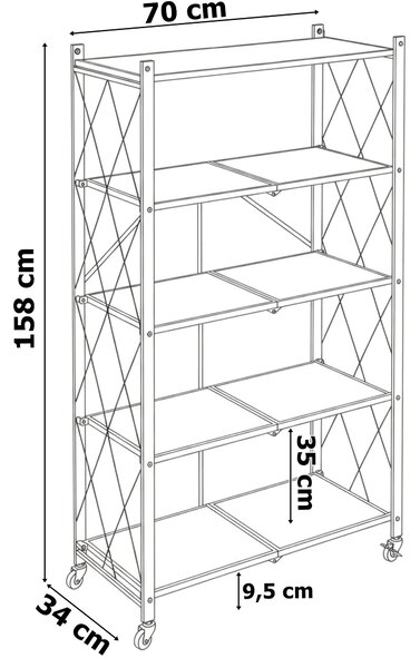 Skládací loftový regál na kolečkách BEVEL – 5 pater
