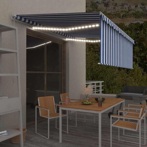 Ručně zatahovací markýza s roletou a LED 4 x 3 m modrobílá 3069301