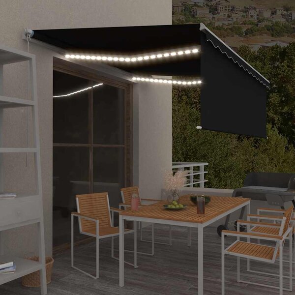 Ručně zatahovací markýza s roletou a LED 4 x 3 m antracitová 3069304