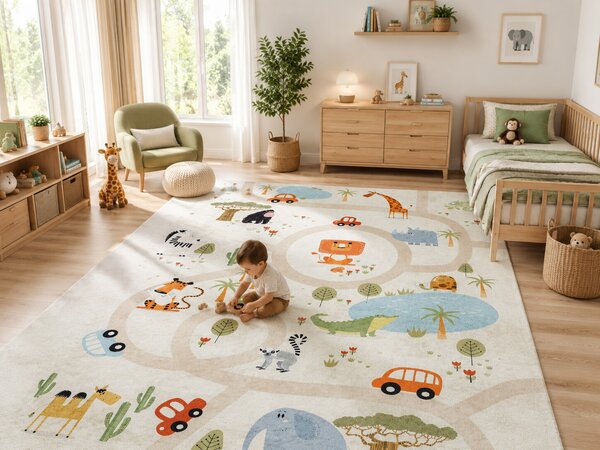 Dywany Łuszczów, Dětský kusový koberec Bambino 1165 Zoo, 80x150, vícebarevná, dětský pokoj