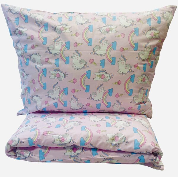 Povlečení bavlněné dětské Jednorožec růžový TiaHome - Dětský set 130x90cm + 65x45cm