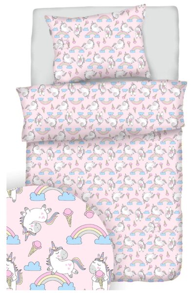 Povlečení bavlněné dětské Jednorožec růžový TiaHome - Dětský set 130x90cm + 65x45cm